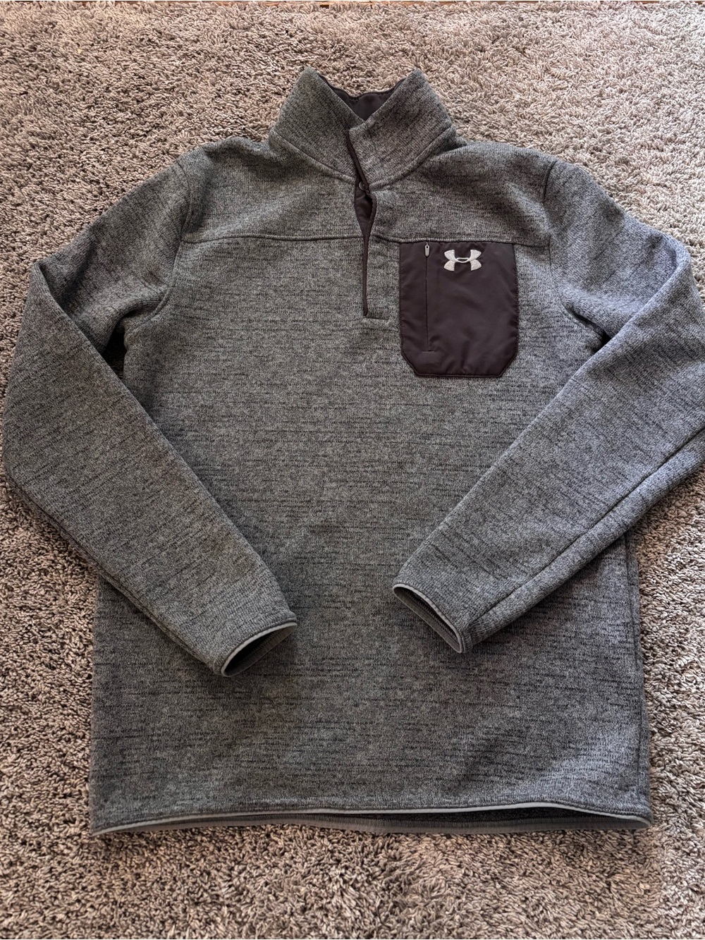 Under Armour Loose ColdGear Men’s Heather Gray Sweater Fleece Snap Pullover M